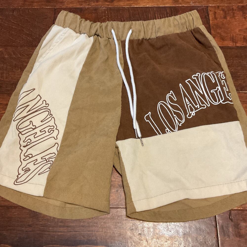 Shein Mens Brown/Cream Los Angeles Corduroy Shorts - Sz Sm